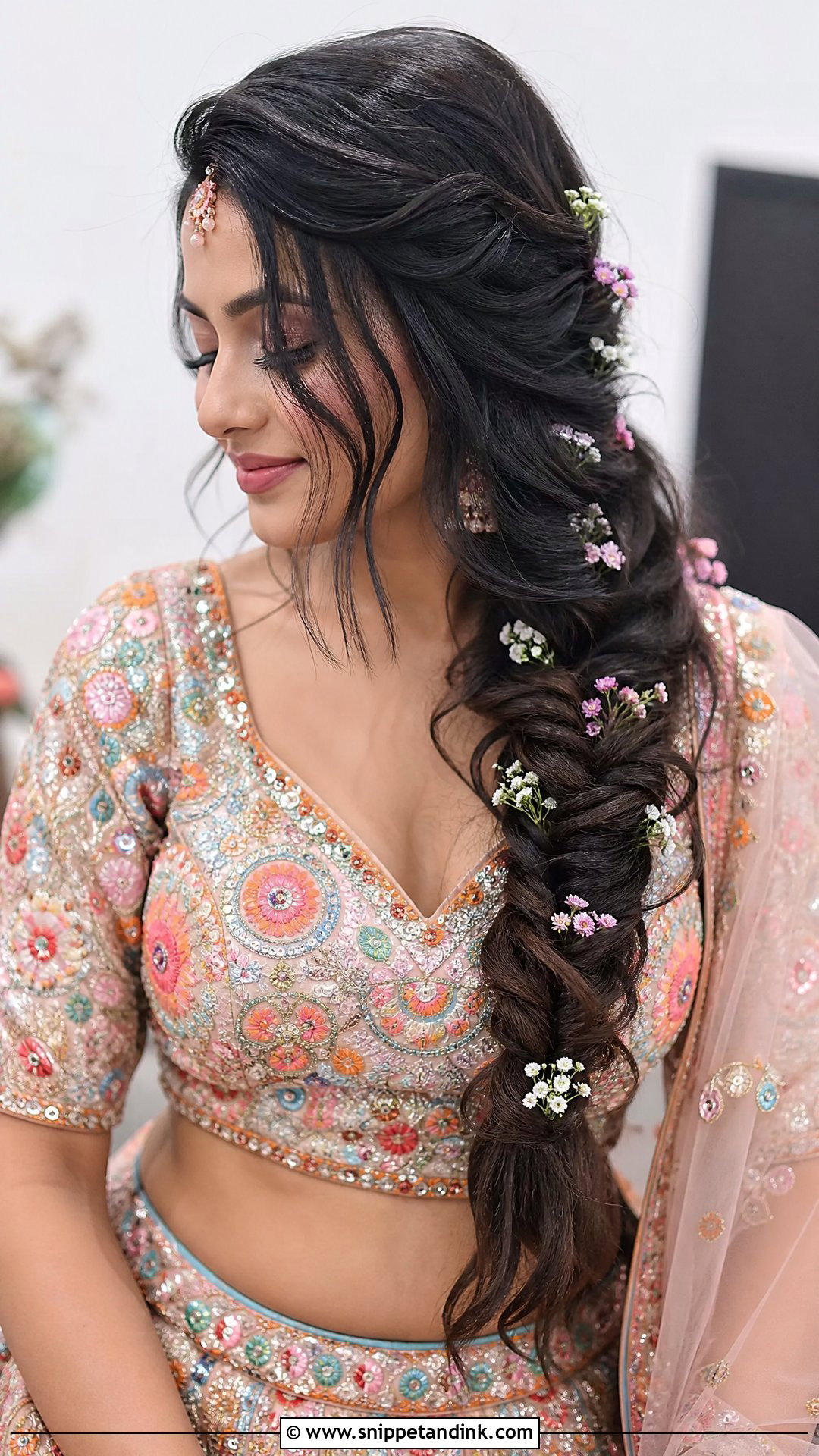 Fishtail Braid With Open Waves - Snippet and Ink - 20 Open Hairstyle for Wedding Functions Ideas