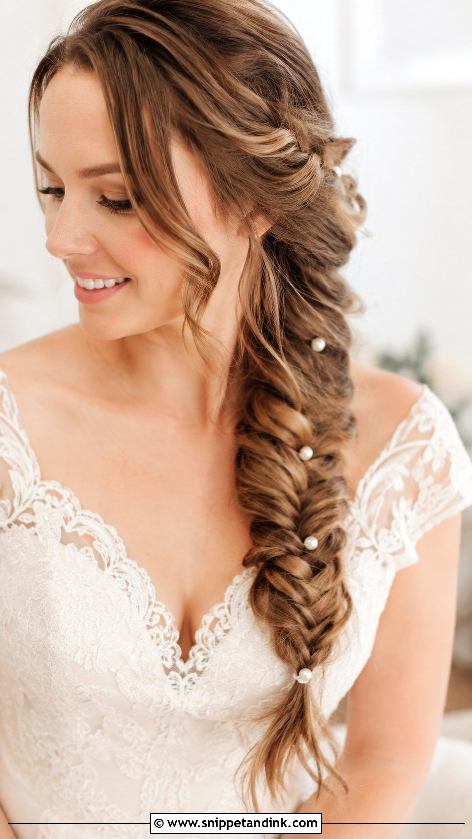 Fishtail Braid With Pearl Accents - Snippet and Ink - 30 Hairstyles for Marriage