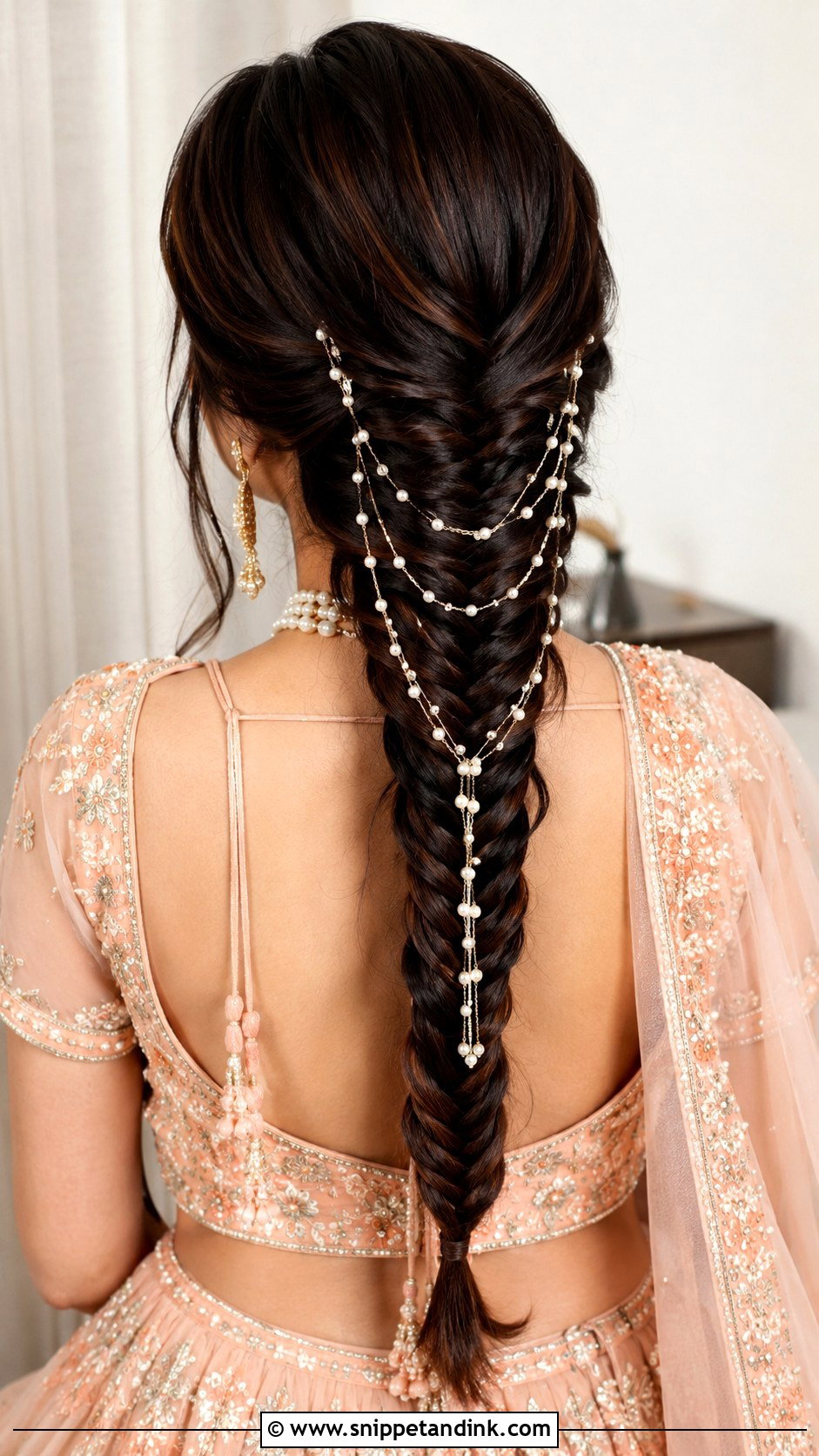 Fishtail Braid With Pearls - Snippet and Ink - 20 Indian Bridal Hair Styling Ideas