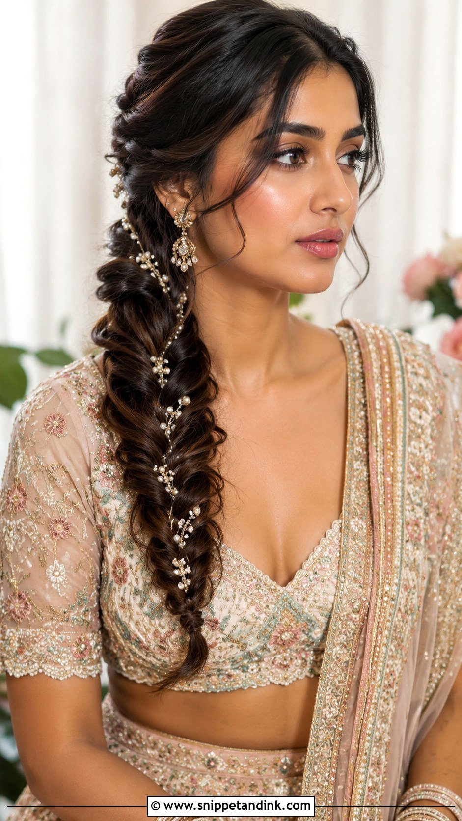 Fishtail Braid With Pearls - Snippet and Ink - 20 Indian Bridal Hairstyle Ideas