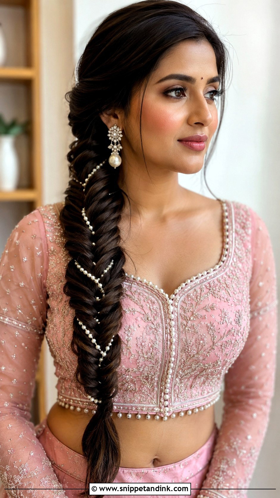 Fishtail Braid With Pearls - Snippet and Ink - 20 Latest Indian Wedding Bridal Hairstyle Ideas