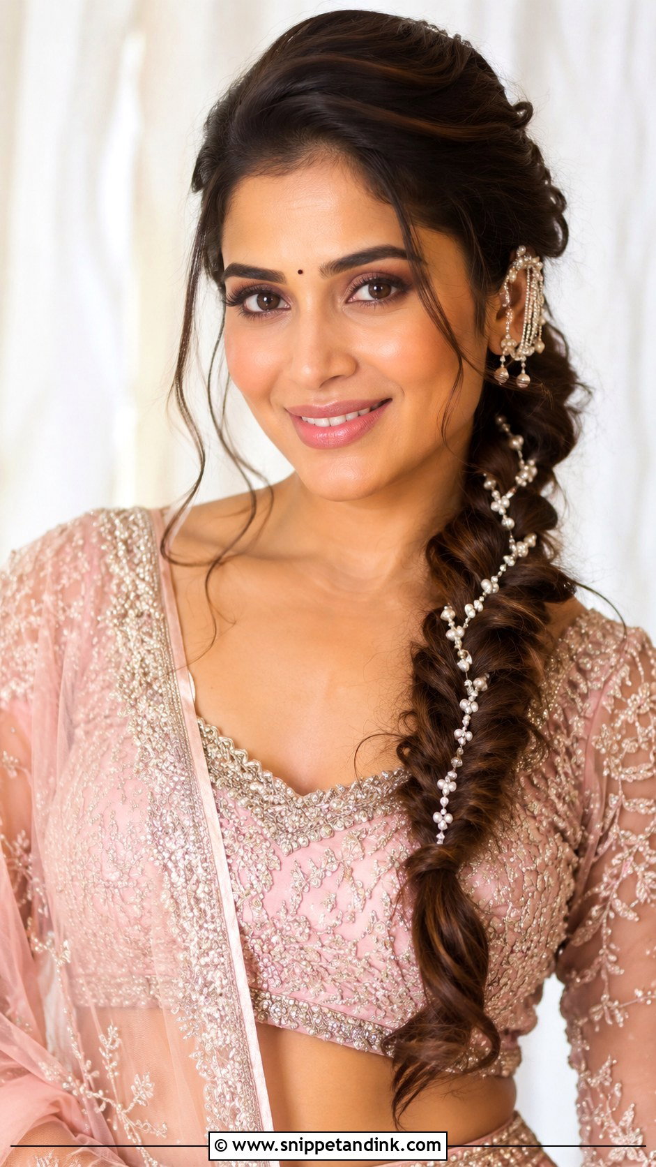 Fishtail Braid With Pearls - Snippet and Ink - 25 Indian Bridal Wedding Hairstyles