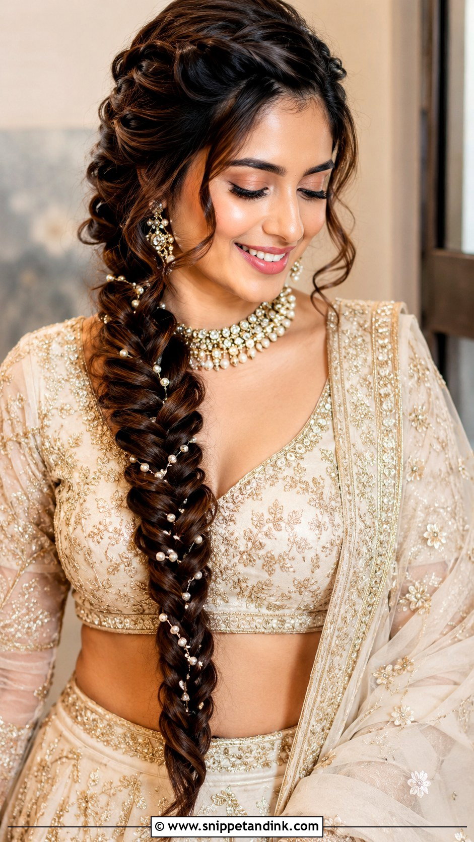 Fishtail Braid With Pearls - Snippet and Ink - 30 Indian Bridal Dulhan Hairstyles
