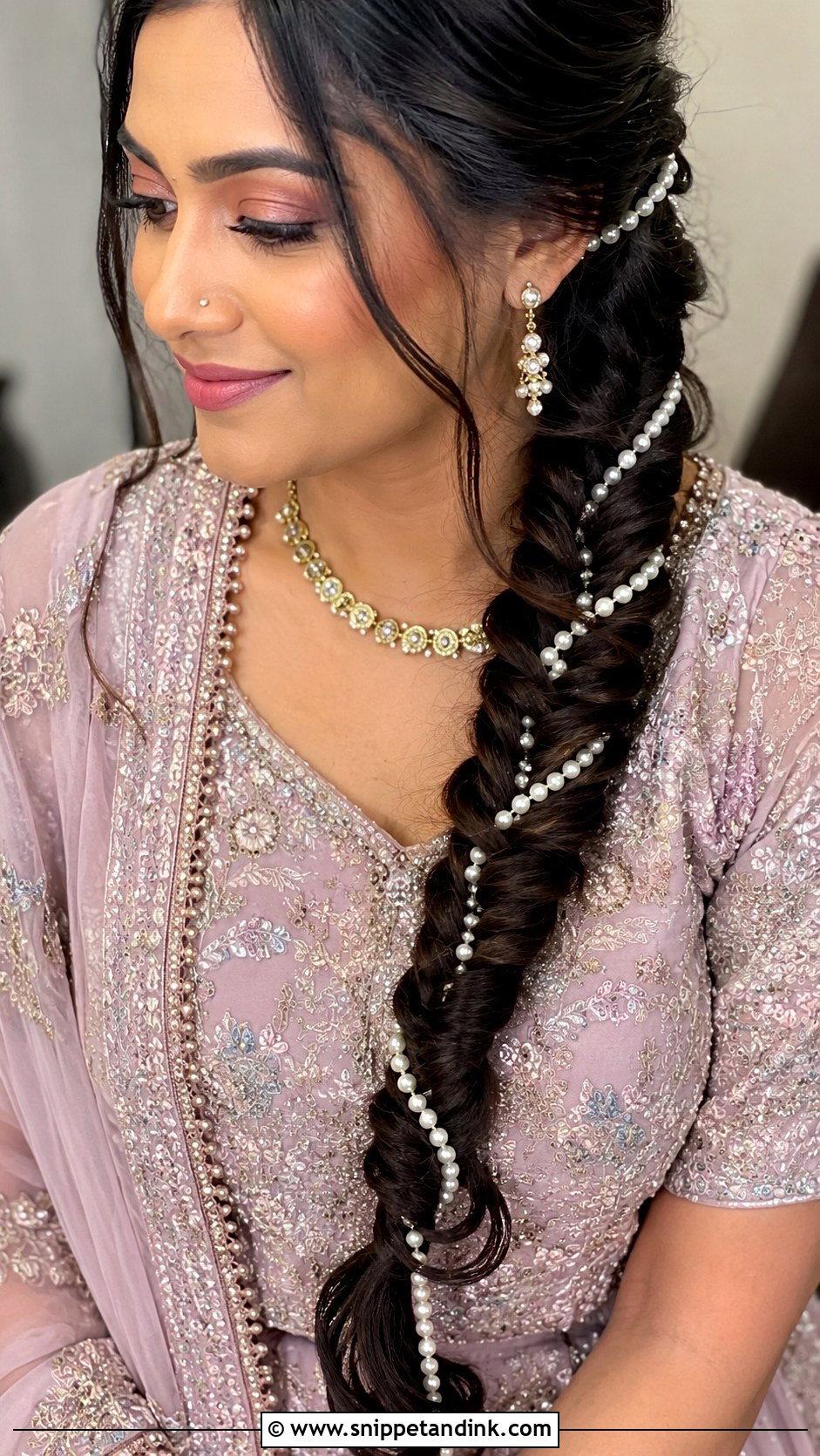 Fishtail Braid With Pearls - Snippet and Ink - 30 Indian Hairstyles for Weddings