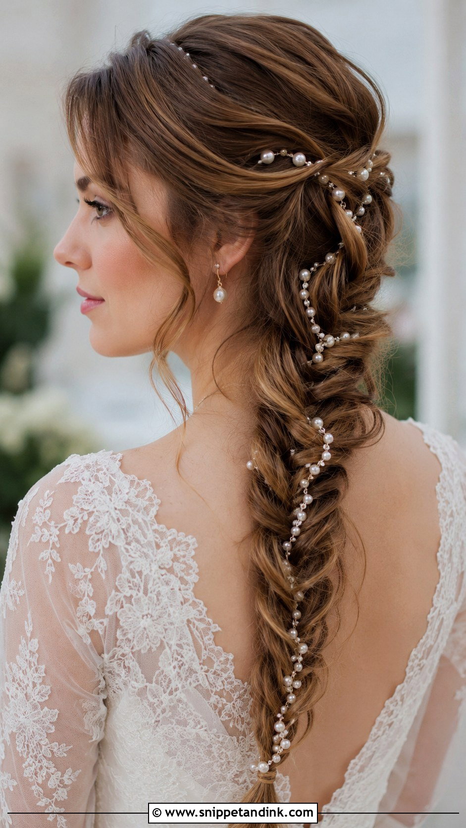 Fishtail Braid With Pearls - Snippet and Ink - 20 Fishtail Wedding Hair Ideas