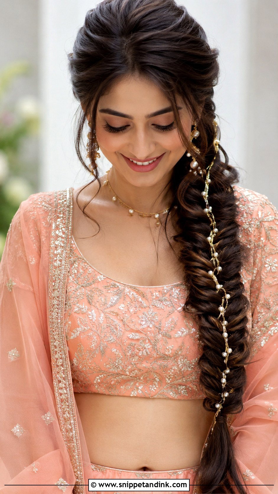 Fishtail Braid With Pearls - Snippet and Ink - 20 Hindu Bridal Hairstyles