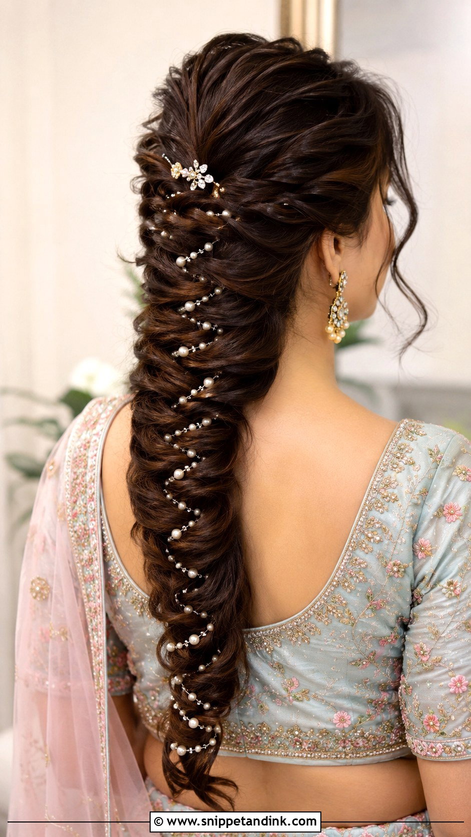 Fishtail Braid With Pearls - Snippet and Ink - 20 Indian Braided Wedding Hairstyles