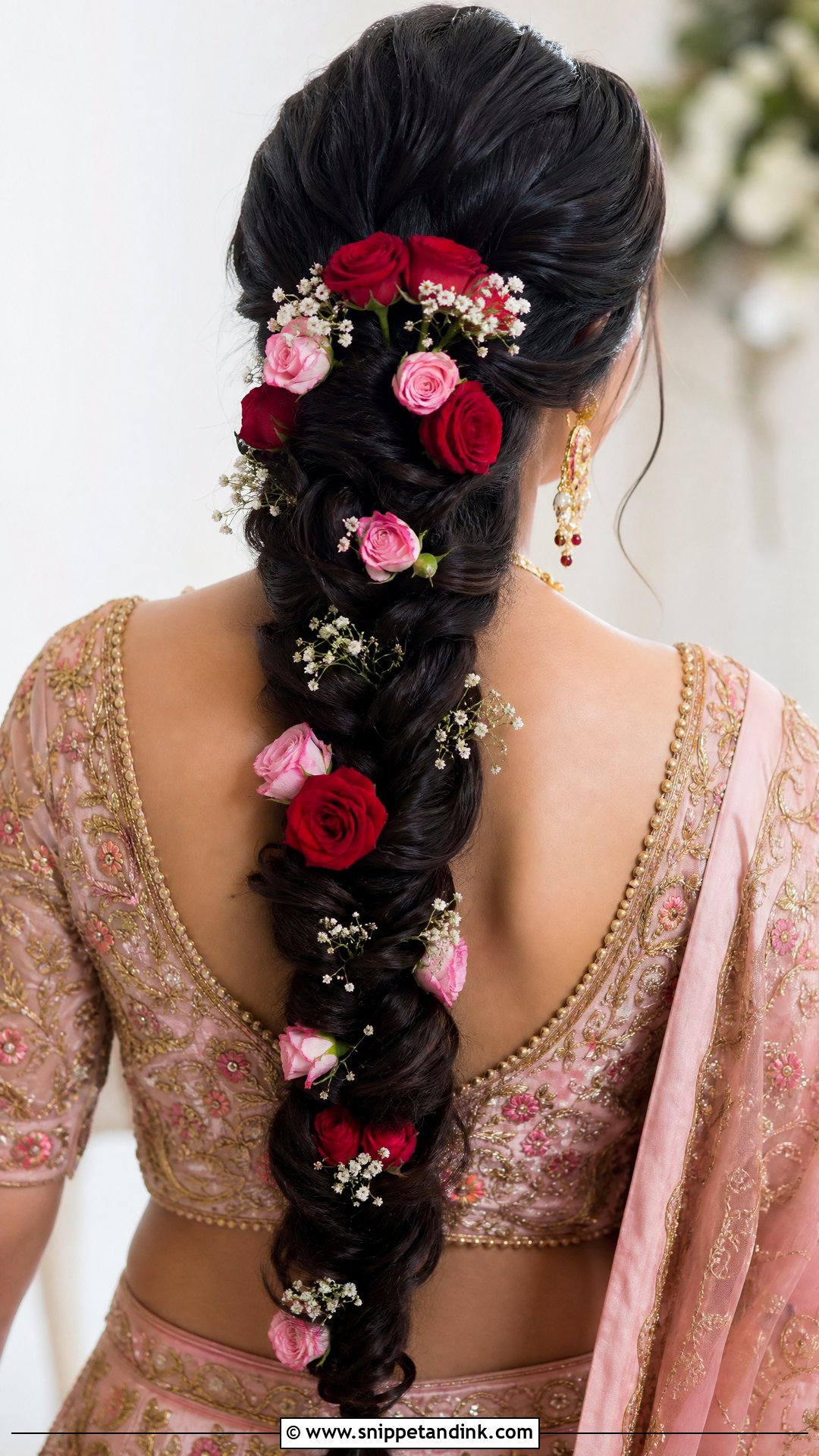 Fishtail Braid With Roses - Snippet and Ink - 20 Fishtail Braid Hairstyles Indian Wedding