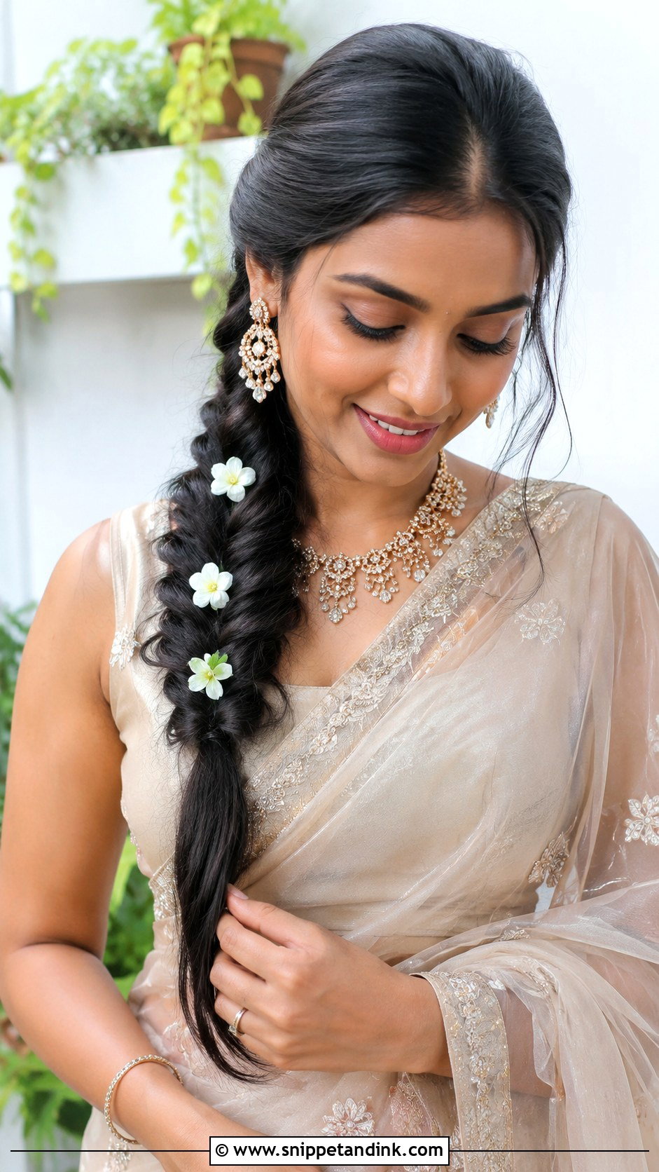 Fishtail Braid With Saree - Snippet and Ink - 20 Indian Wedding Fish Braid Hairstyles