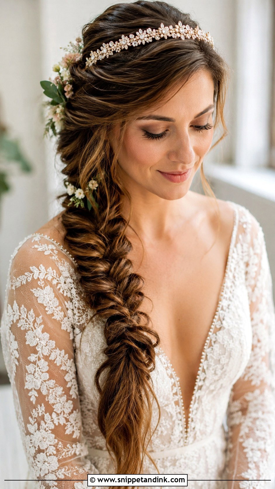 Fishtail Braid With Tiara - Snippet and Ink - 25 Bridal Tiara Hairstyles