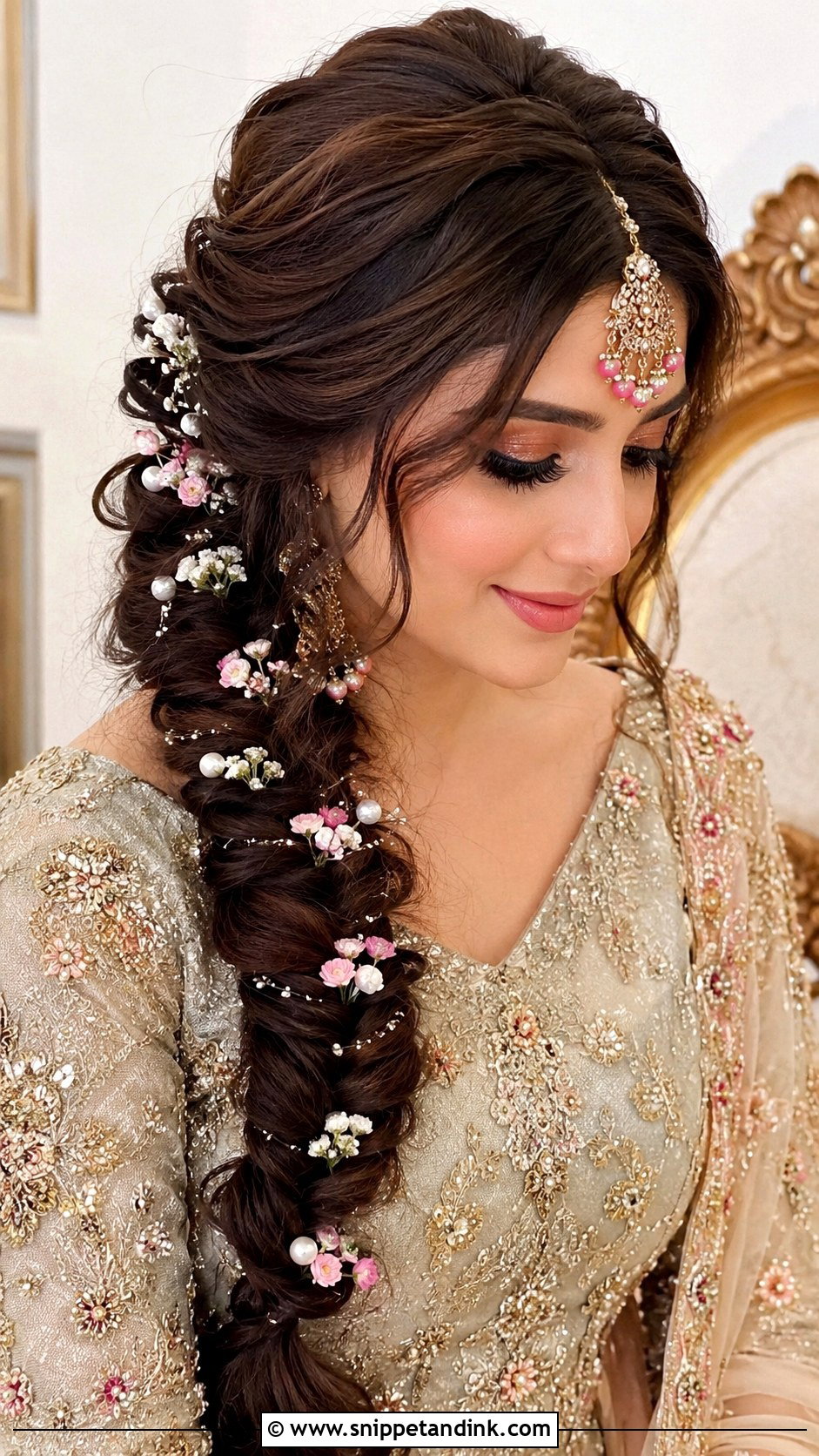 Fishtail Braid for Engagement - Snippet and Ink - 20 Pakistani Bridal Hairstyles