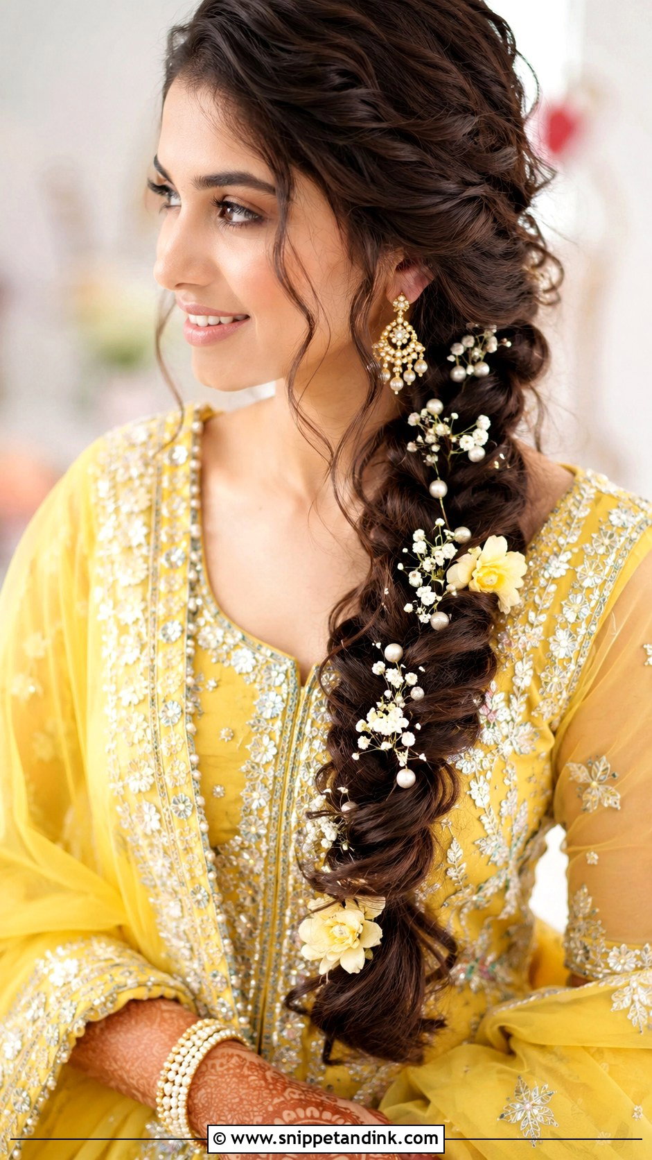 Fishtail Braid with Flowers - Snippet and Ink - 25 Indian Wedding Hairstyles for Bride