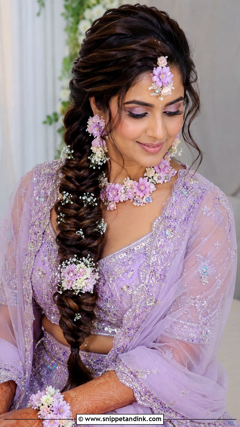 Fishtail Braid with Flowers - Snippet and Ink - 25 South Indian Bride Muhurtham Hairstyle Ideas