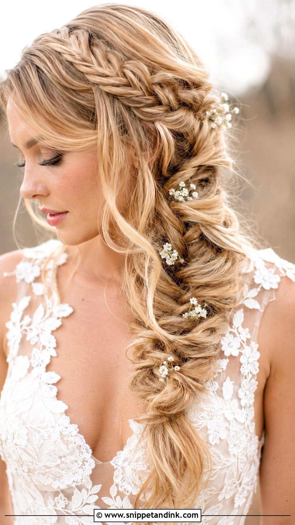 Fishtail Braid with Loose Waves - Snippet and Ink - 25 Medium Length Bridal Hairstyles