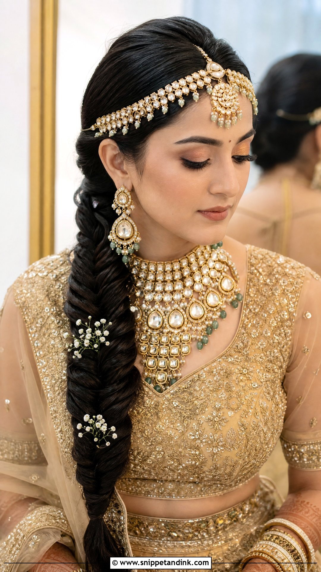Fishtail Braid with Matha Patti - Snippet and Ink - 20 Indian Wedding Braids Bridal Hairstyle
