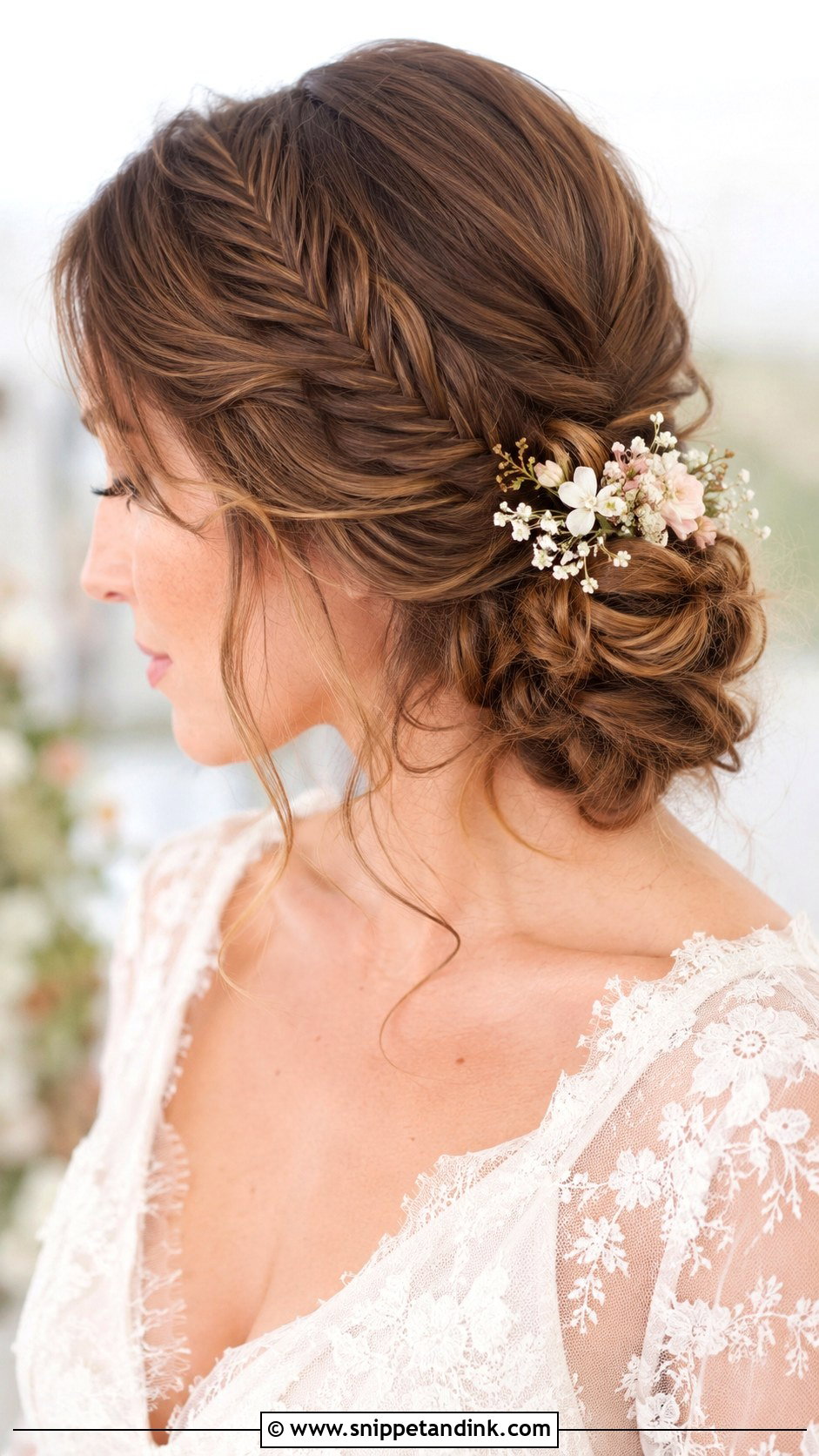 Fishtail Braided Side Bun - Snippet and Ink - 20 Low Side Bun Wedding Hair Ideas