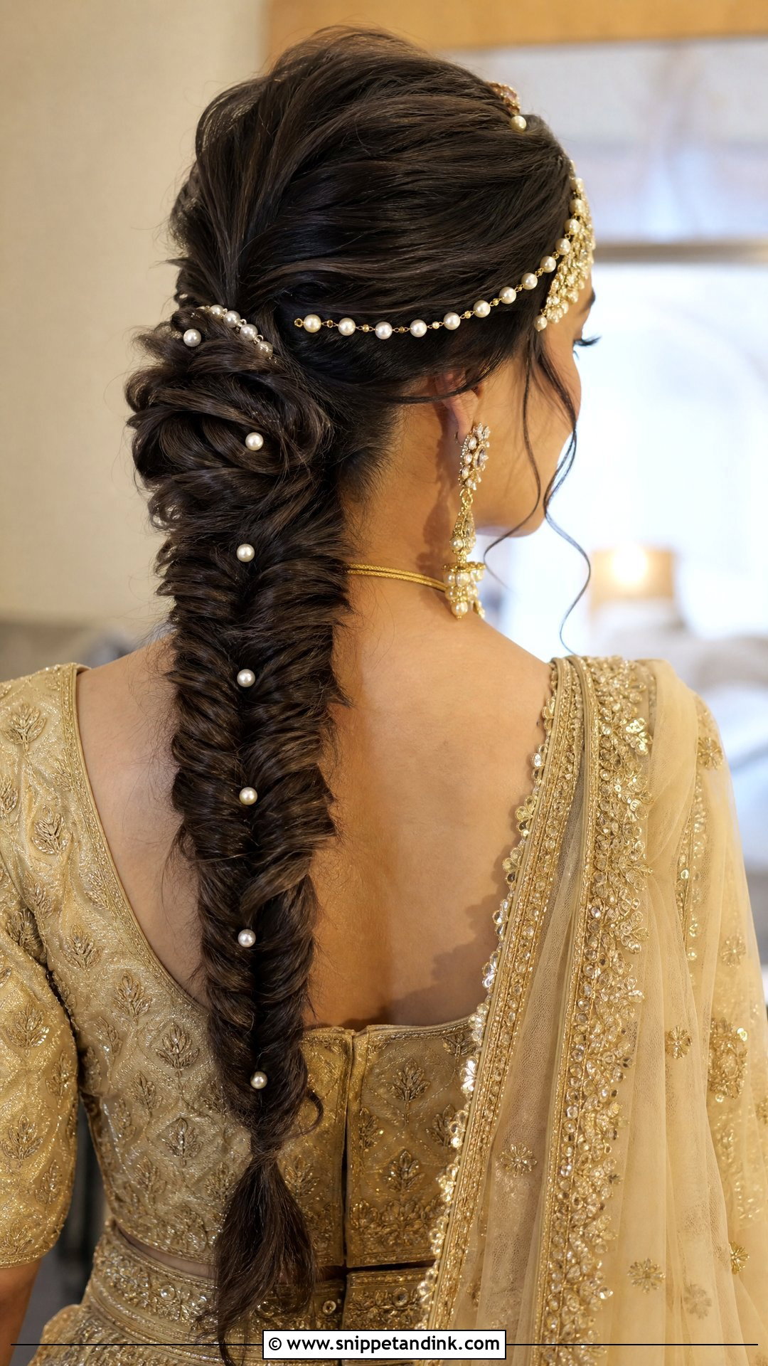 Fishtail Bridal Braid With Matha Patti - Snippet and Ink - 15 Bridal Hairstyles with Matha Patti