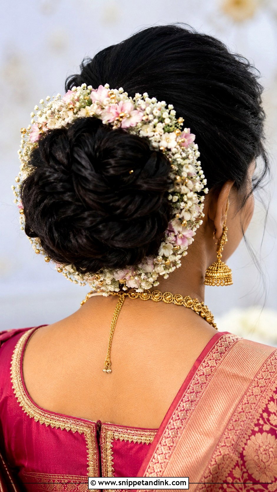 Fishtail Bun With Flowers - Snippet and Ink - 25 Indian Bridal Wedding Hairstyles