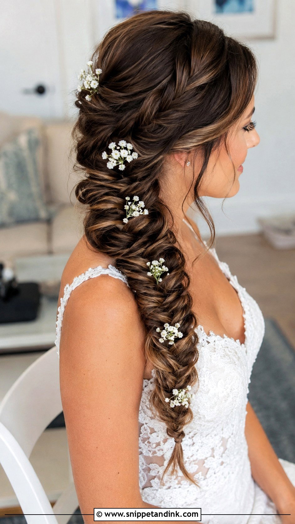 Fishtail Wedding Braid With Flowers - Snippet and Ink - 15 Wedding Hairstyles for Long Hair with Flowers