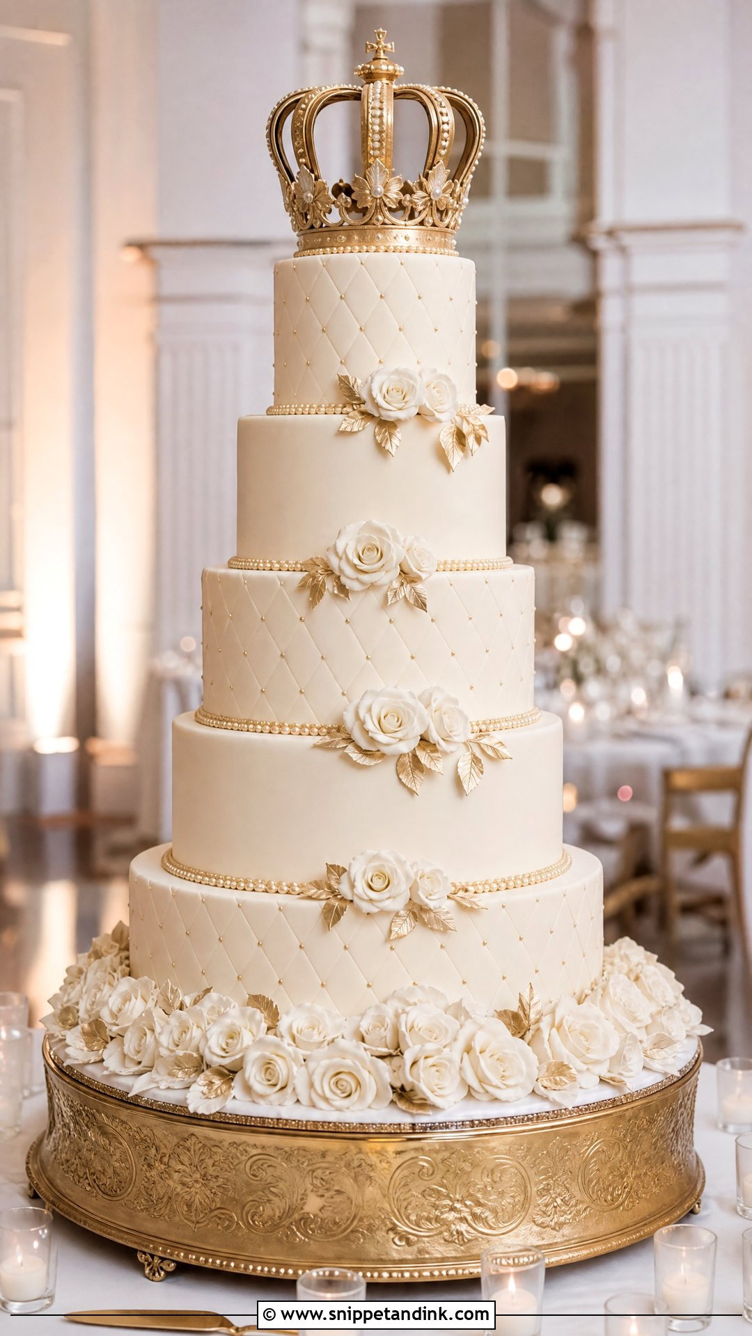 Five Tier Crown Wedding Cake - Snippet and Ink - 35 Crown Cake Ideas for Wedding