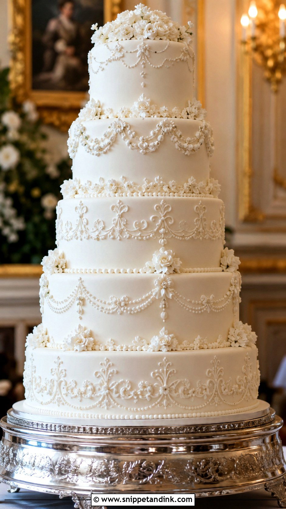 Five Tier Wedding Cake - Snippet and Ink - 20 Elegant Royal Wedding Cakes