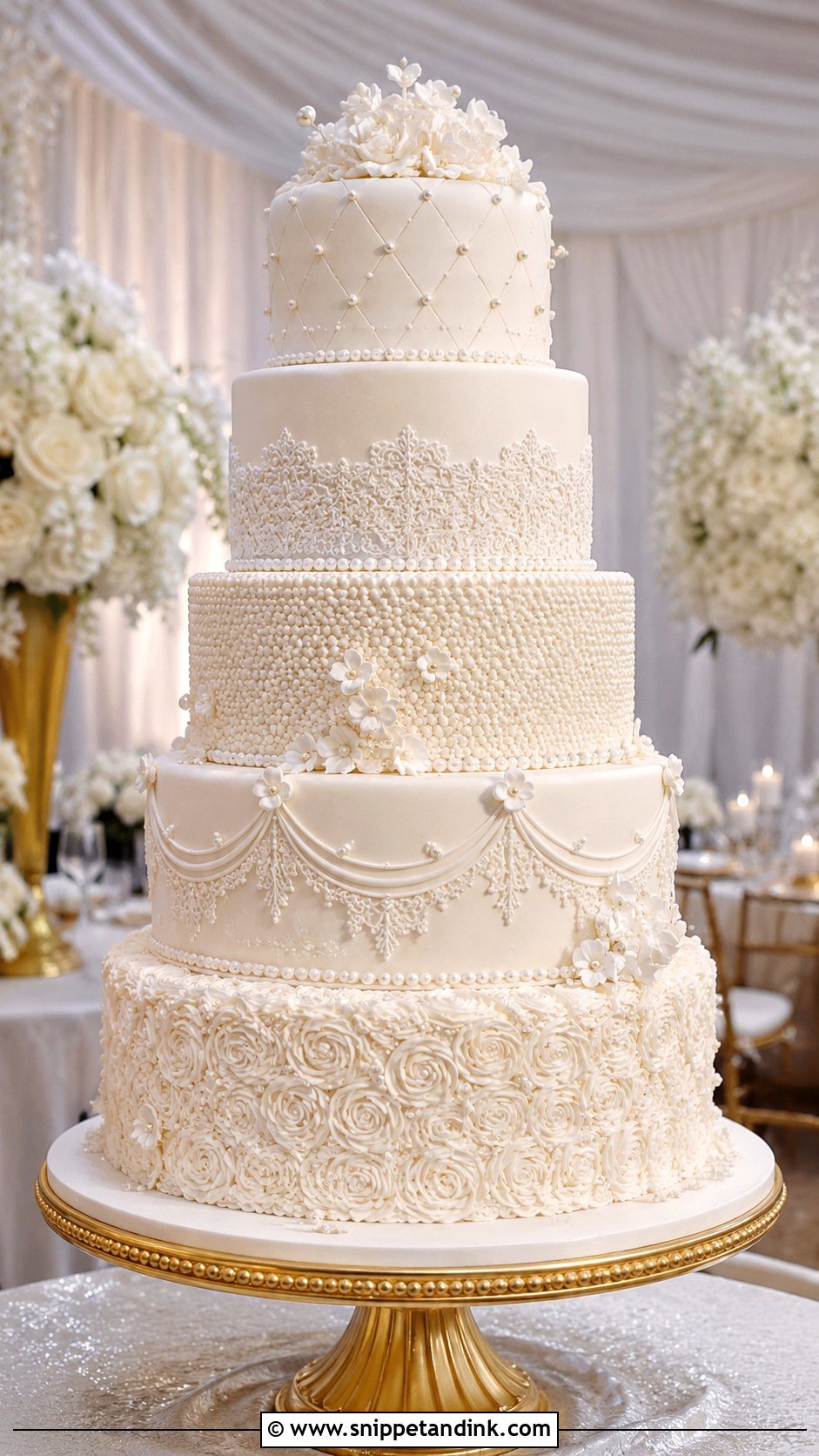 Five Tier Wedding Cake - Snippet and Ink - 20 Big Wedding Cakes