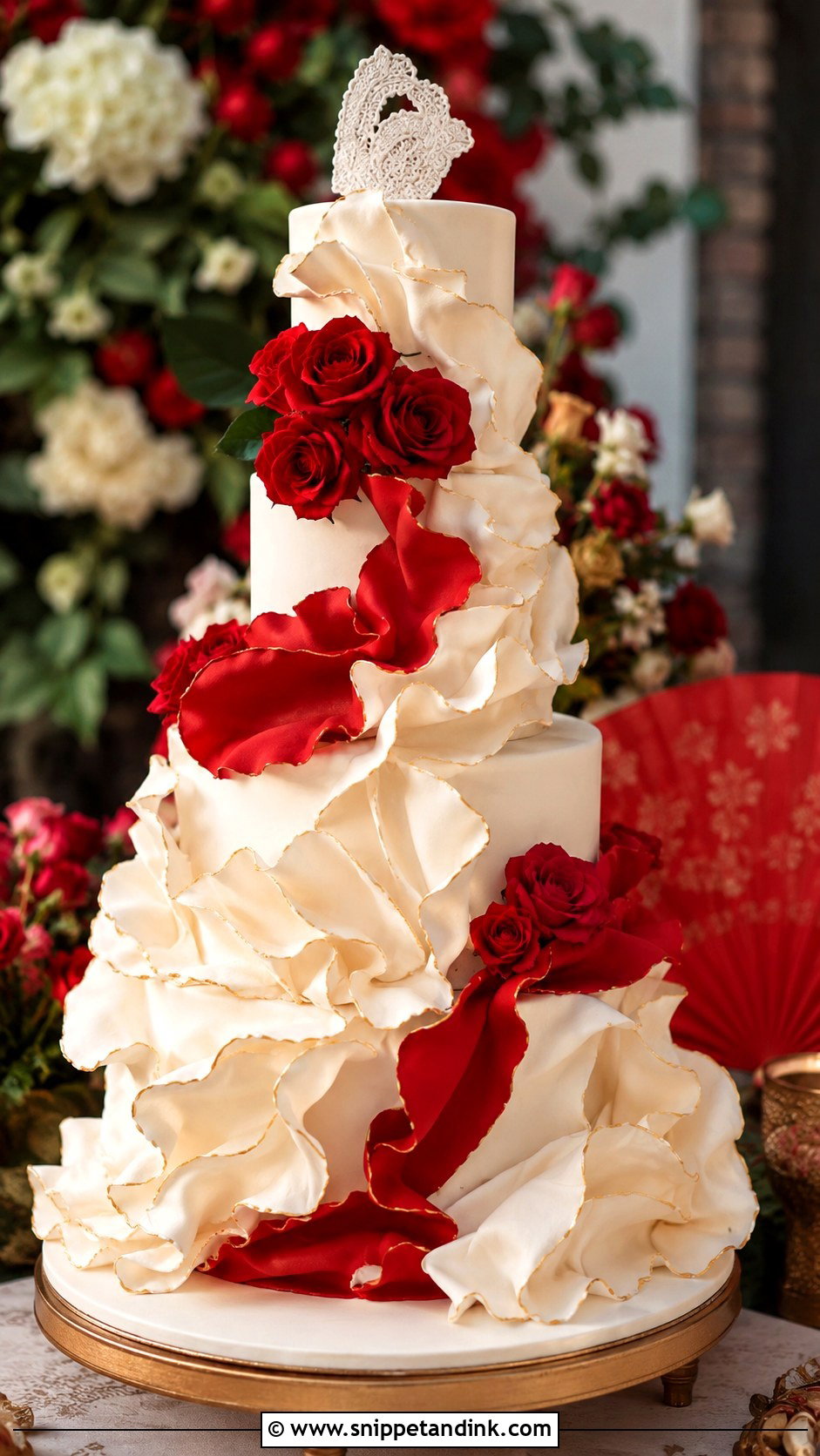 Flamenco Ruffle Wedding Cake - Snippet and Ink - 30 Spanish Style Wedding Cake Ideas