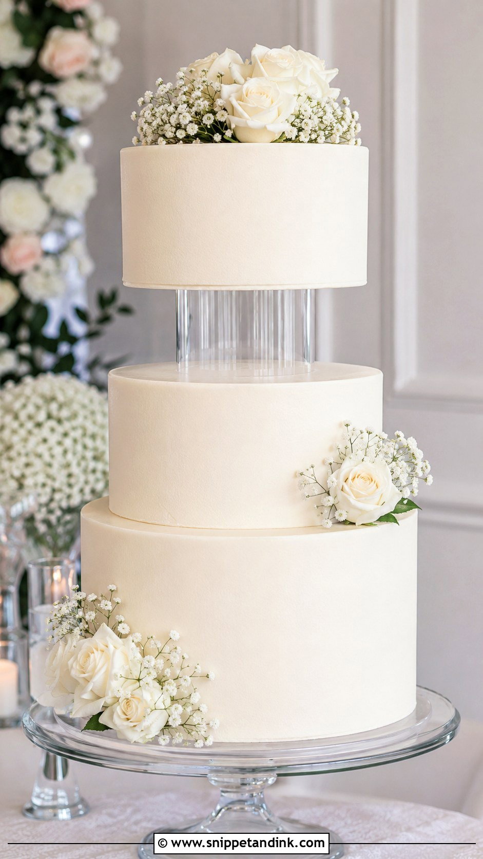 Floating Wedding Cake With Acrylic Separator - Snippet and Ink - 20 Wedding Cake Acrylic Separator Ideas