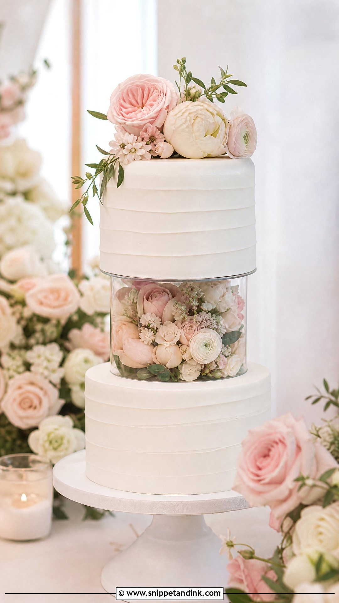 Floating Wedding Cake With Blush Flowers - Snippet and Ink - 25 Floating Cake Ideas for Wedding