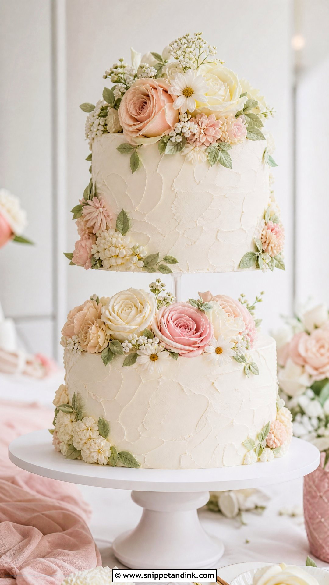 Floating Wedding Cake With Buttercream Flowers - Snippet and Ink - 25 Floating Cake Ideas for Wedding