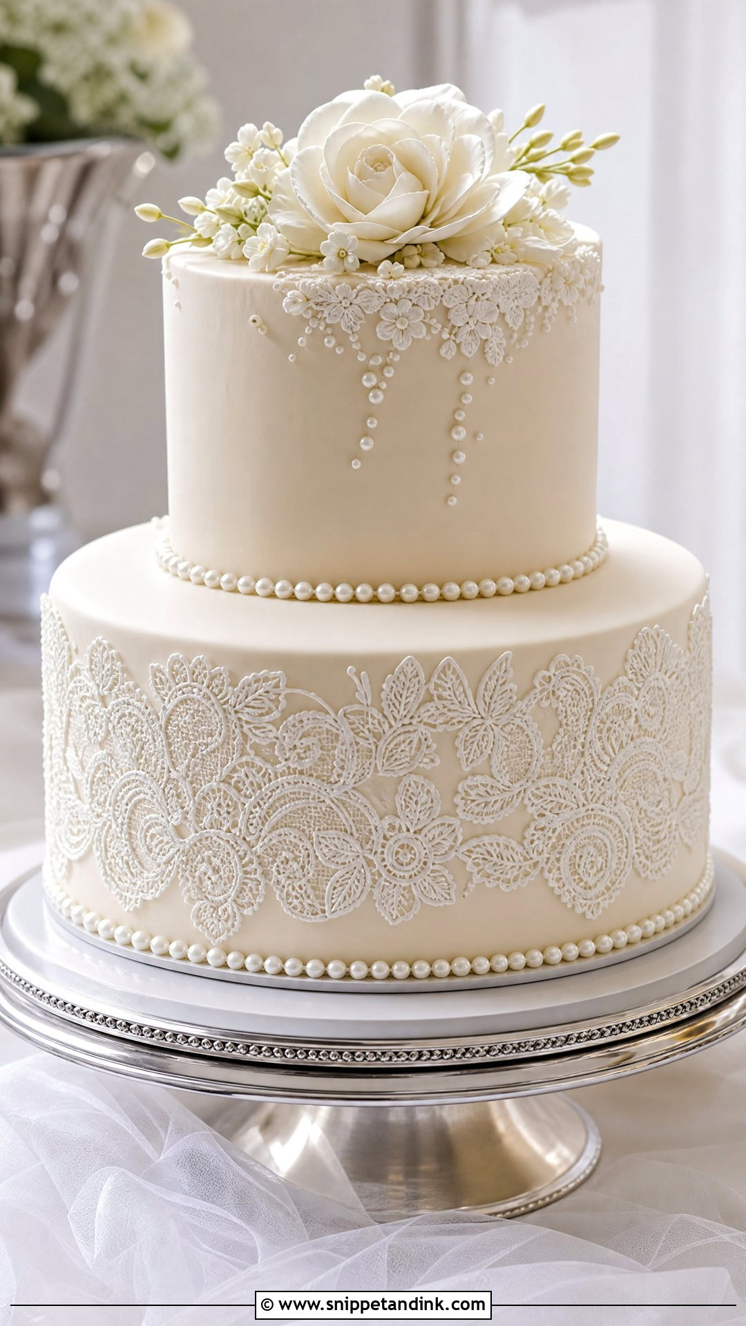 Floating Wedding Cake With Edible Lace - Snippet and Ink - 25 Floating Cake Ideas for Wedding