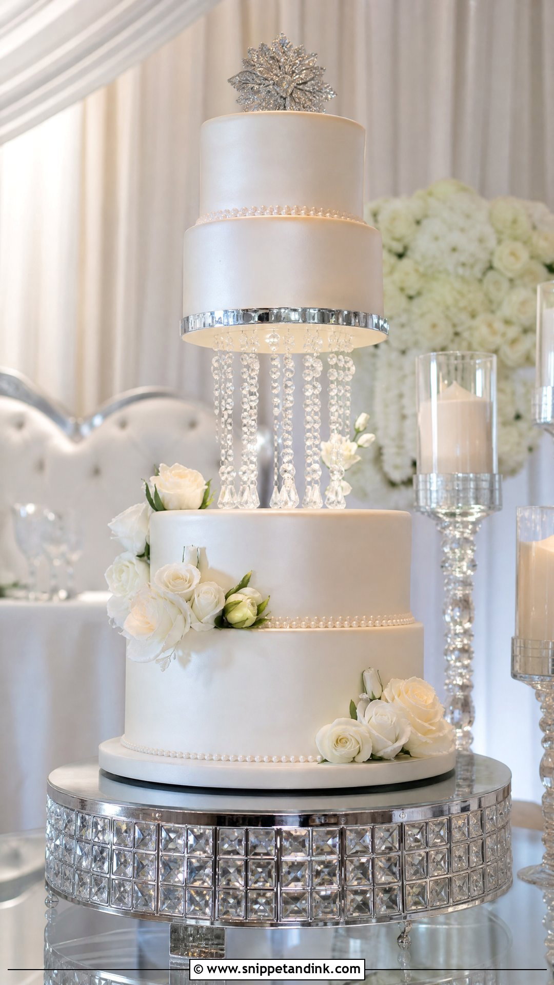 Floating Wedding Cake With Hanging Crystals - Snippet and Ink - 25 Floating Cake Ideas for Wedding