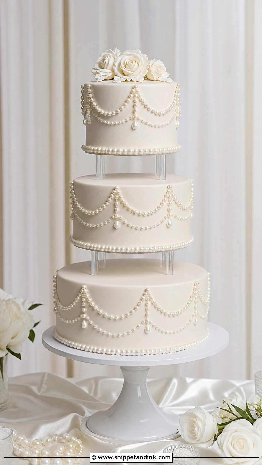 Floating Wedding Cake With Pearl Details - Snippet and Ink - 25 Floating Cake Ideas for Wedding