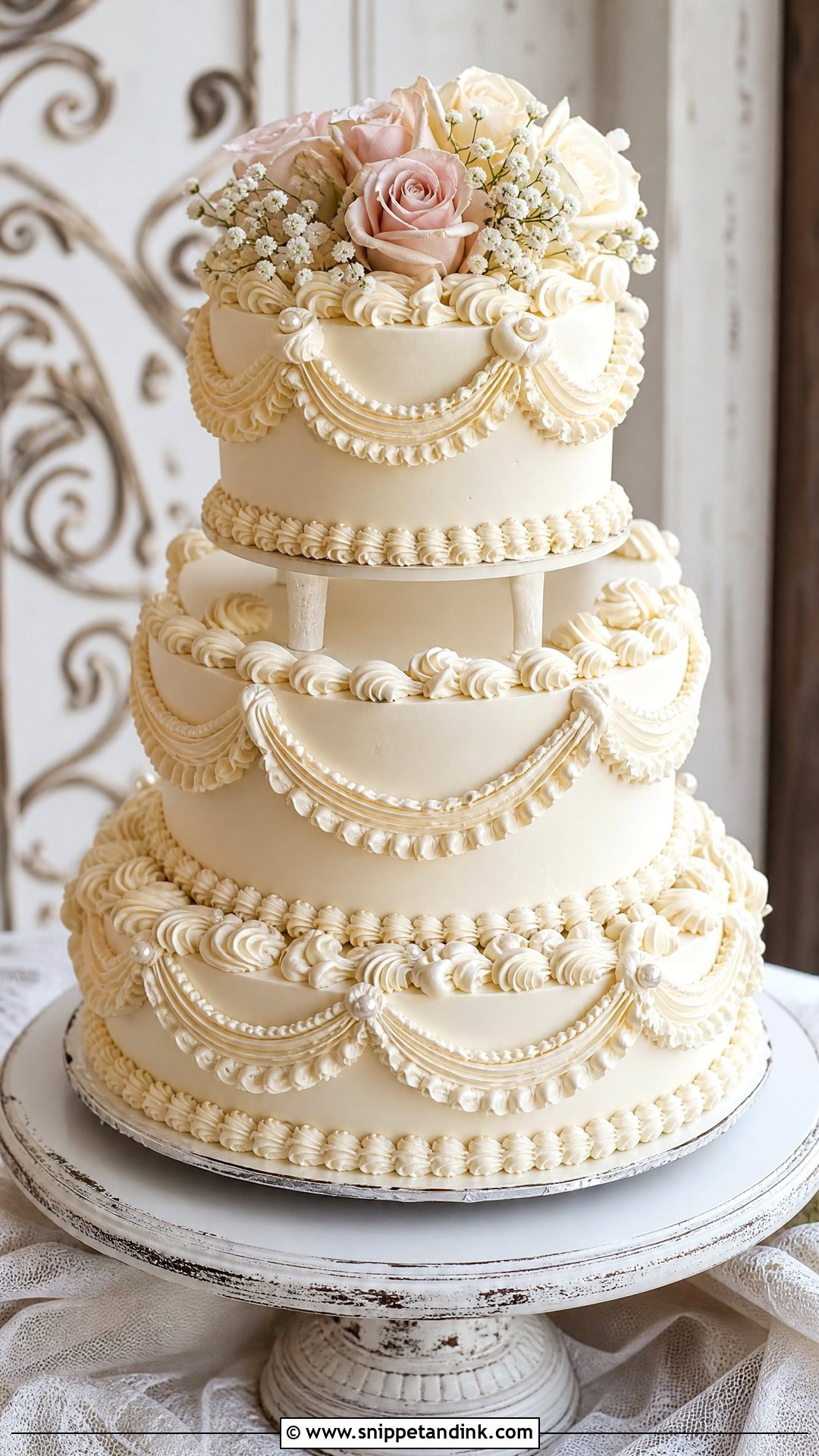 Floating Wedding Cake With Vintage Piping - Snippet and Ink - 25 Floating Cake Ideas for Wedding