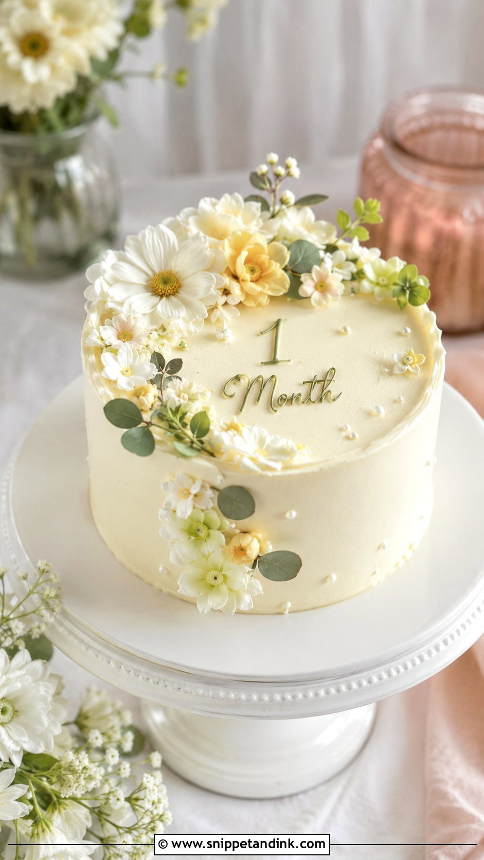 Floral 1 Month Anniversary Cake - Snippet and Ink - 20 1st Month Anniversary Cake Ideas
