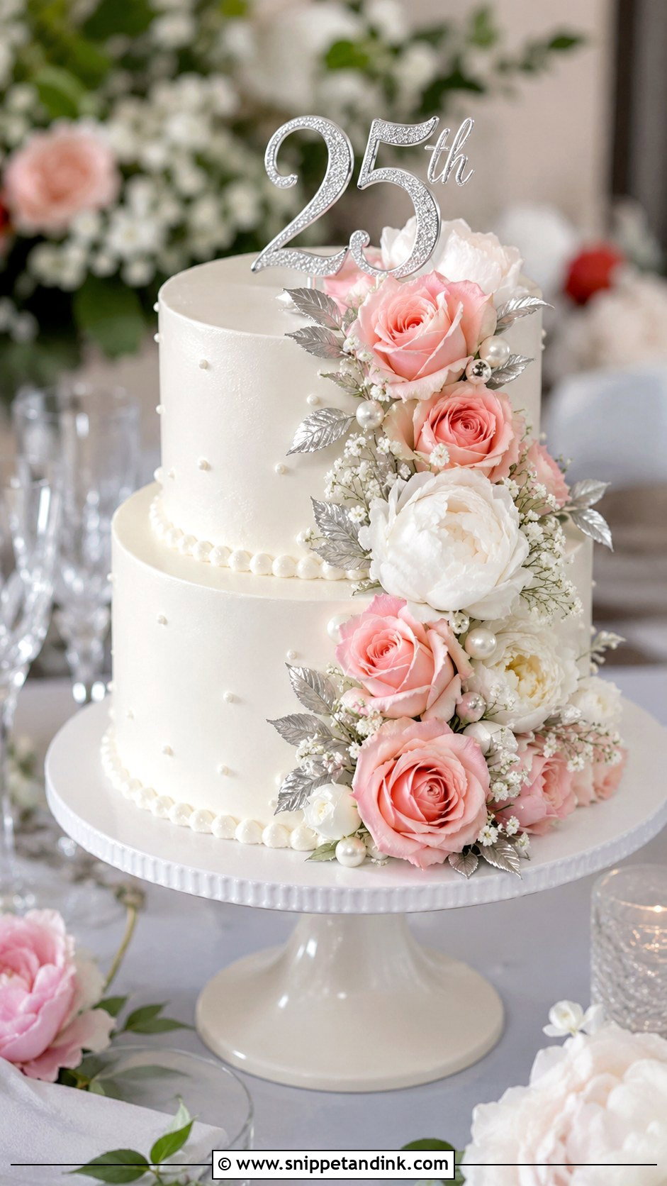 Floral 25th Anniversary Cake - Snippet and Ink - 20 25th Anniversary Cake Design Ideas