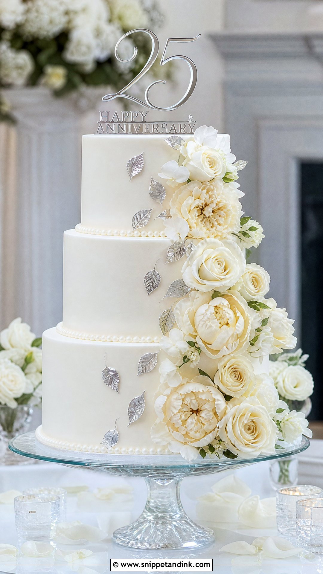 Floral 25th Wedding Anniversary Cake - Snippet and Ink - 25 25th Wedding Anniversary Cakes