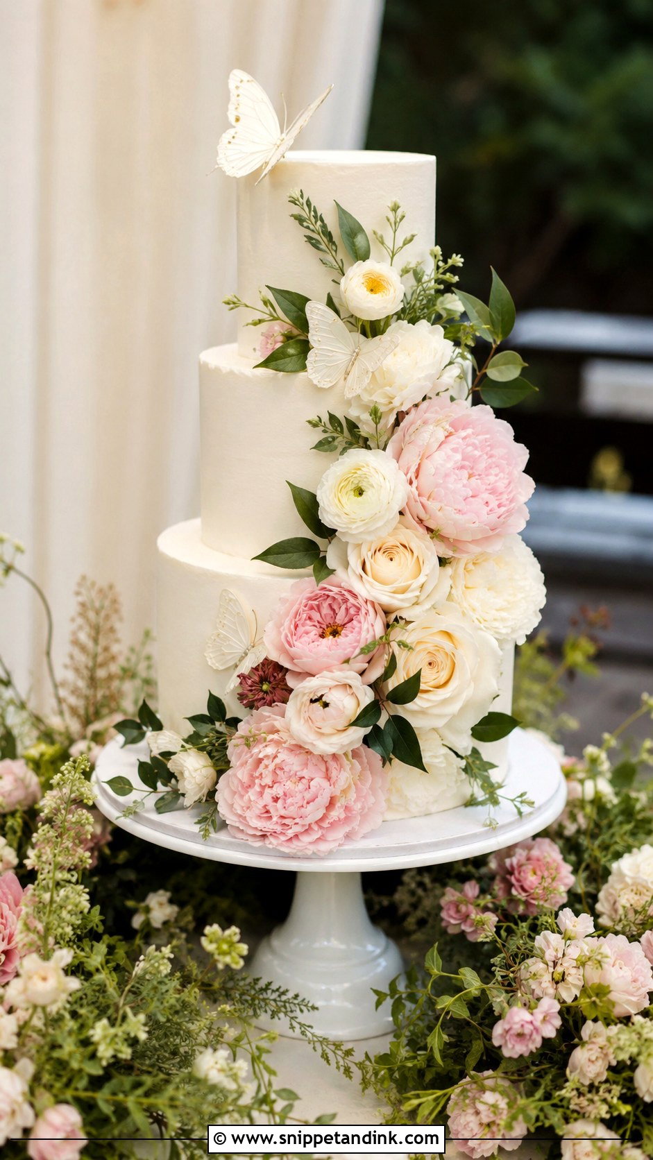 Floral 3 Tier Butterfly Wedding Cake - Snippet and Ink - 20 3 Tier Butterfly Cake Ideas for Wedding
