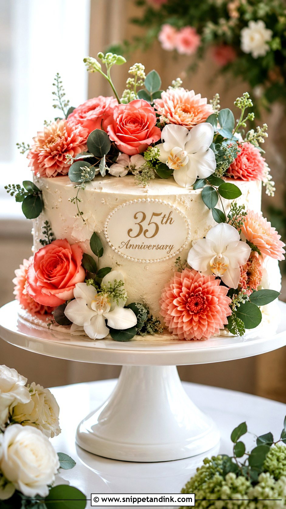 Floral 35th Wedding Anniversary Cake - Snippet and Ink - 20 35th Wedding Anniversary Cake Ideas