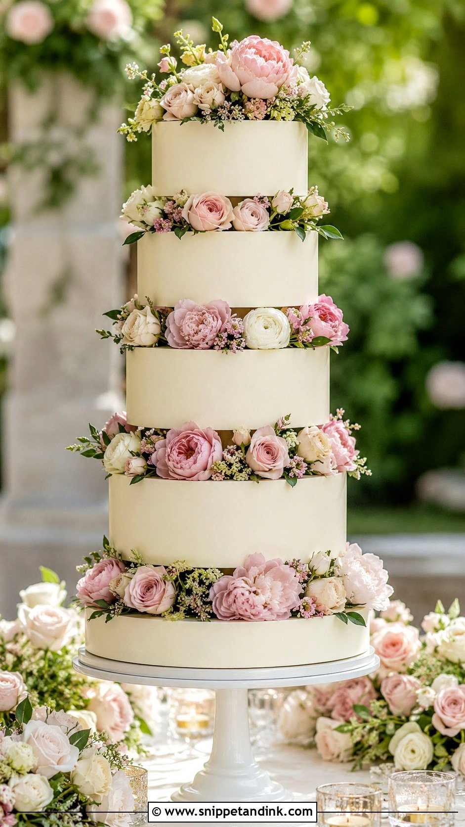 Floral 5 Tier Wedding Cake - Snippet and Ink - 25 5 Tier Wedding Cake Ideas