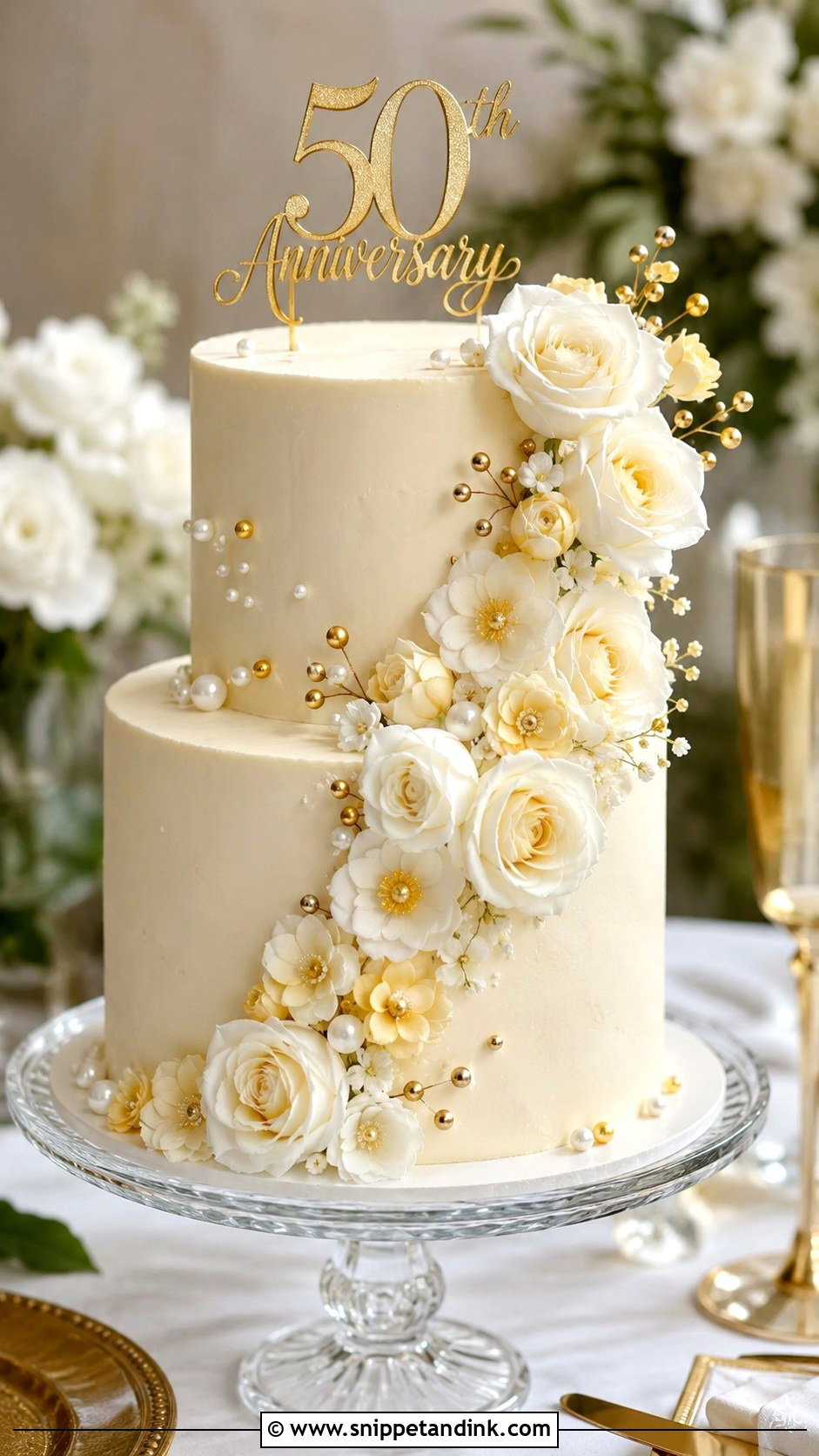 Floral 50th Wedding Anniversary Cake - Snippet and Ink - 20 50th Wedding Anniversary Cake Ideas