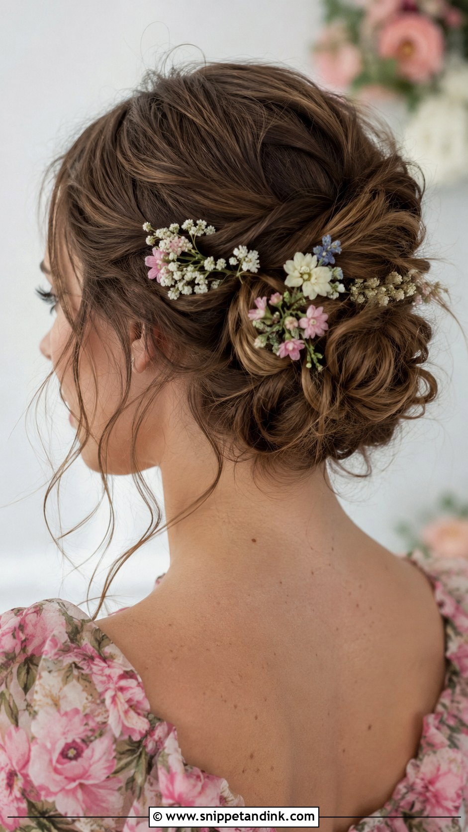 Floral Accent Updo for Long Hair Wedding Guest - Snippet and Ink - 20 Hair Styles for Long Hair Wedding Guest