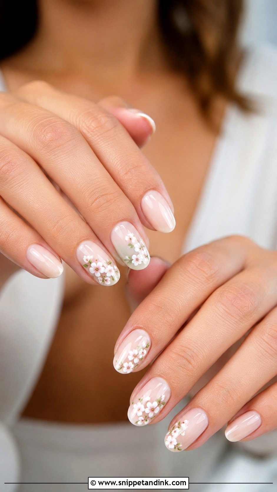 Floral Accent Wedding Nails - Snippet and Ink - 20 Aesthetic Nails for Wedding