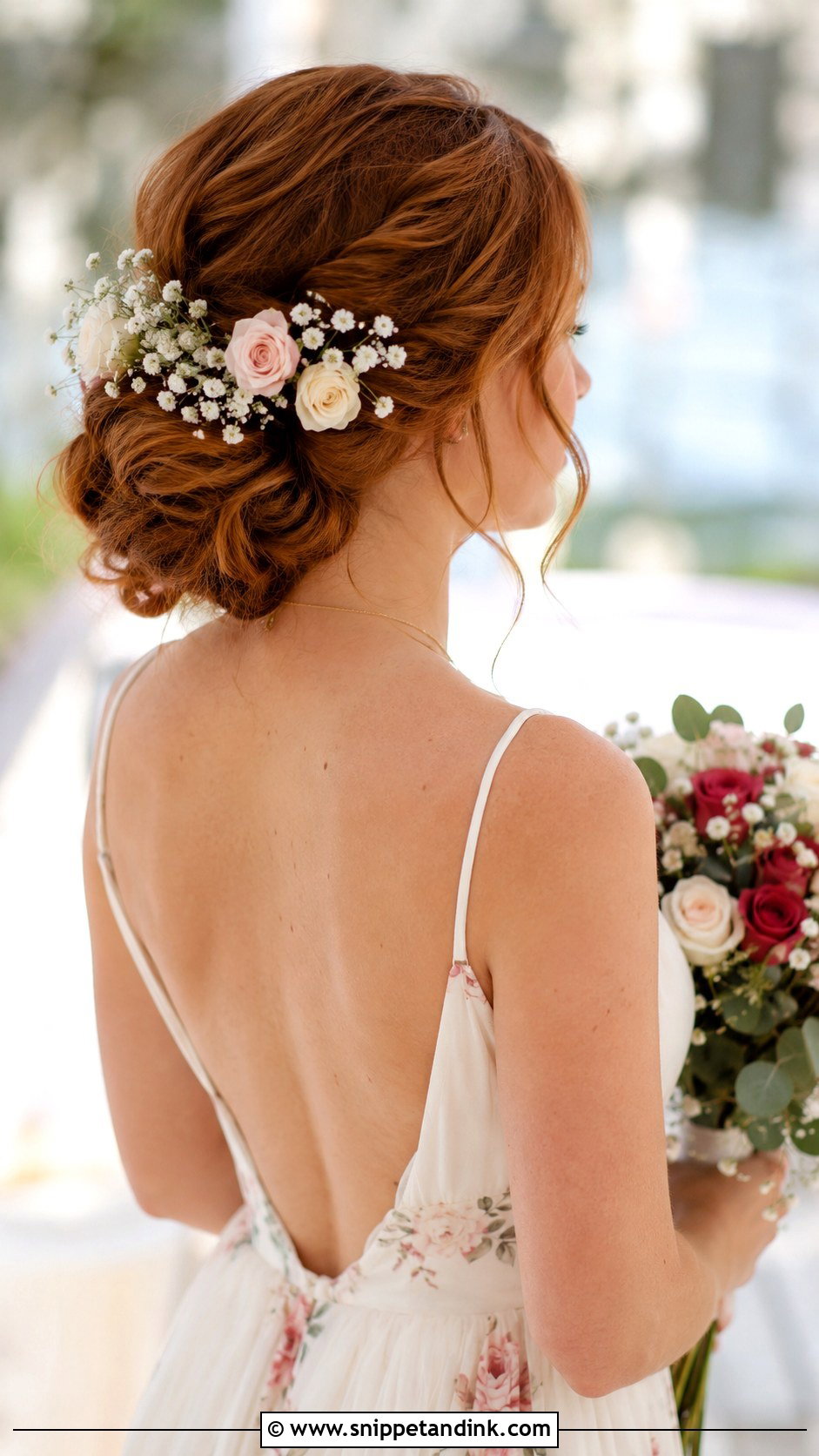 Floral Accented Bun Updo - Snippet and Ink - 30 Bride Updo Hairstyles
