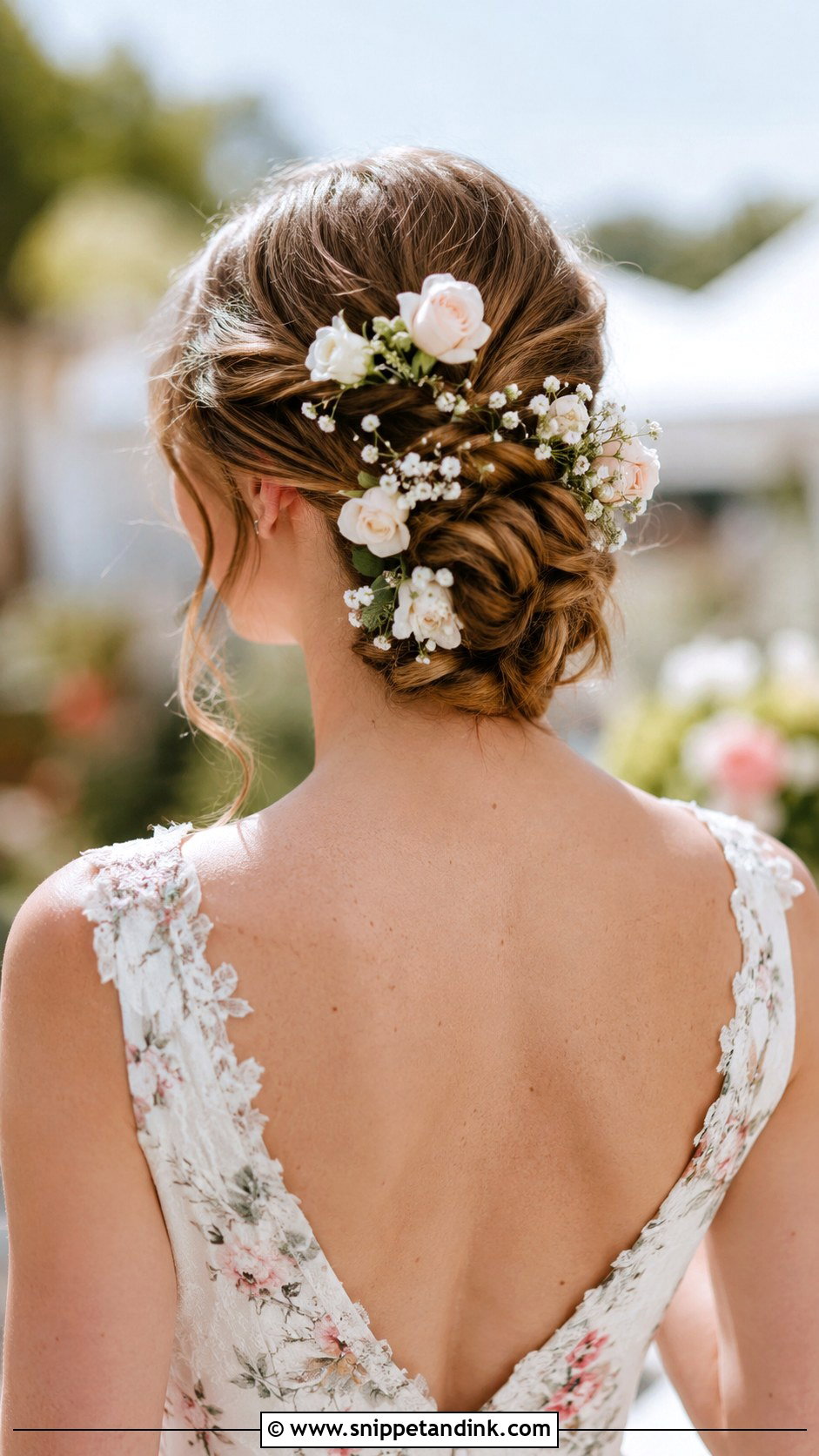 Floral Accented Bun Wedding Updo - Snippet and Ink - 30 Updo Hairstyles for Wedding