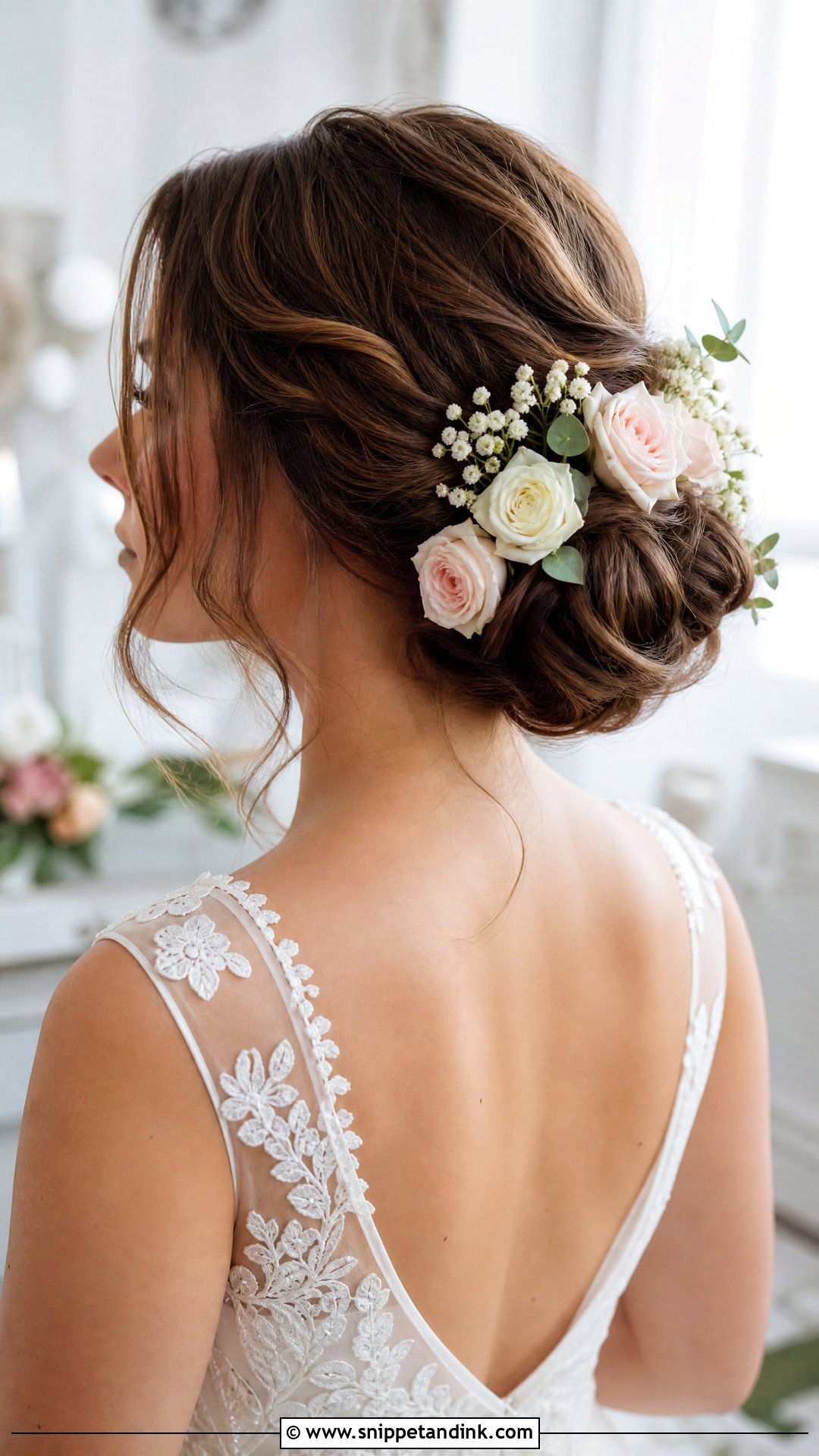 Floral Accented Bun - Snippet and Ink - 20 Bridal Hairstyles Tutorial
