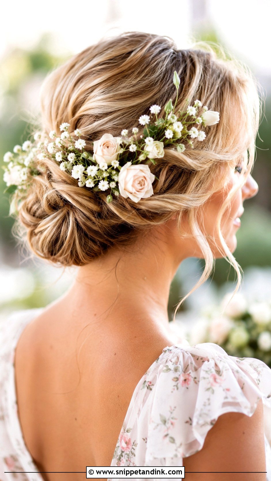 Floral Accented Updo - Snippet and Ink - 20 Bridal Guest Hairstyles