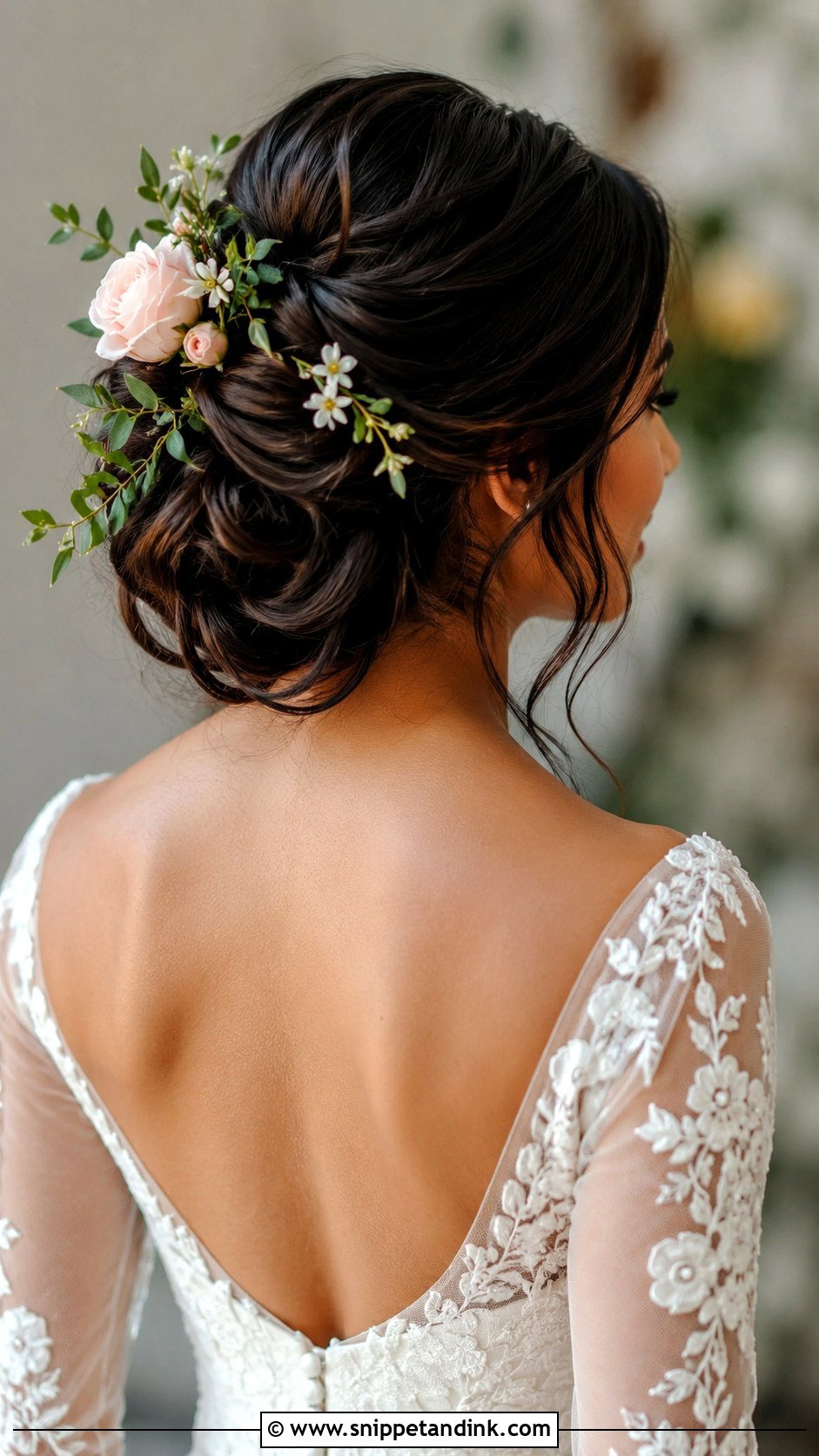 Floral Accented Updo - Snippet and Ink - 25 Bridal Updos for Long Hair