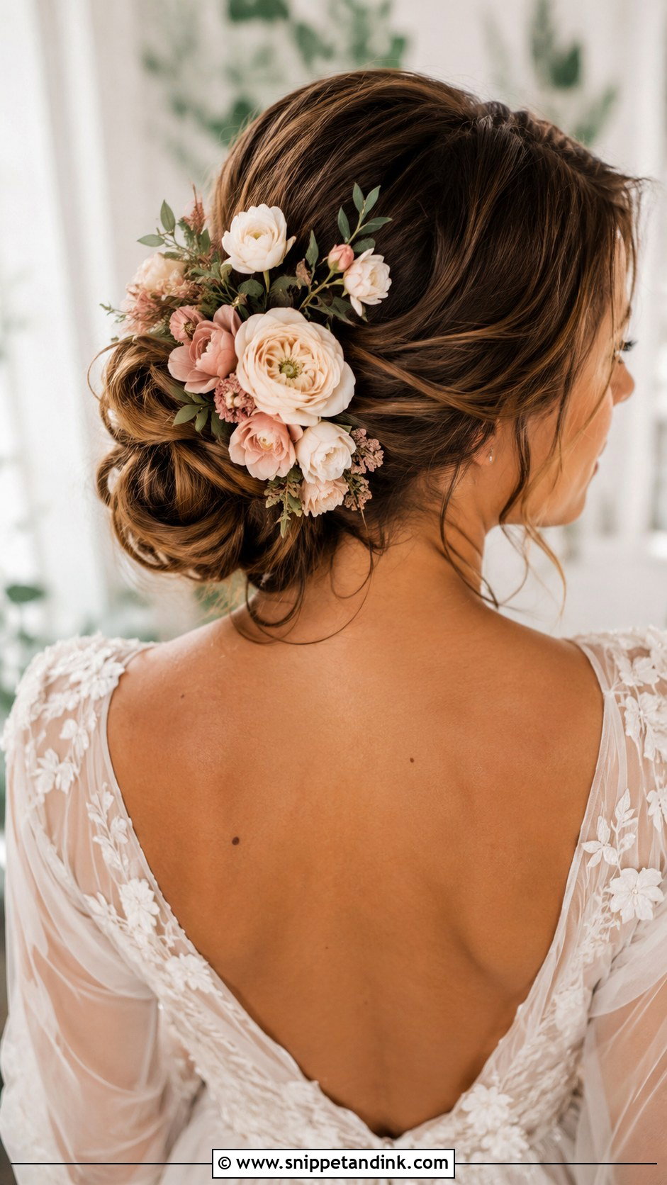Floral Accented Updo - Snippet and Ink - 25 Elegant Bridal Hair Updo Ideas