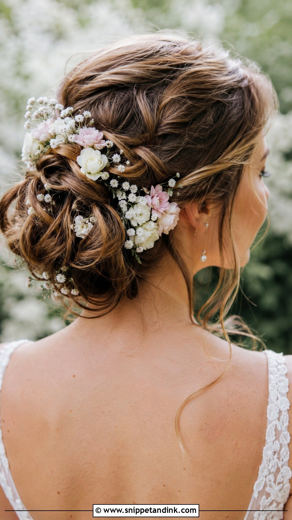 Floral Accented Updo - Snippet and Ink - 25 Wedding Hair Up Do Ideas